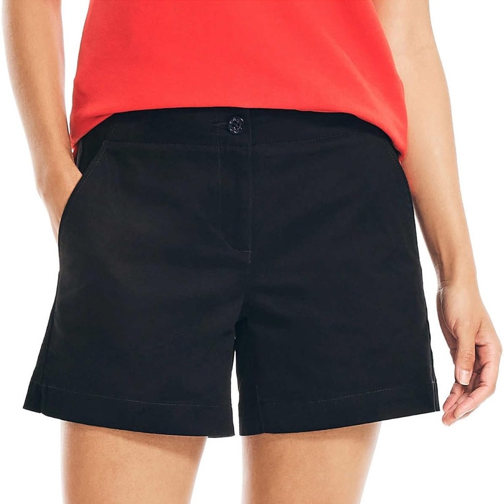 Nautica Womens Mid-Rise Cotton Shorts, Summer 5 Black , Size 14